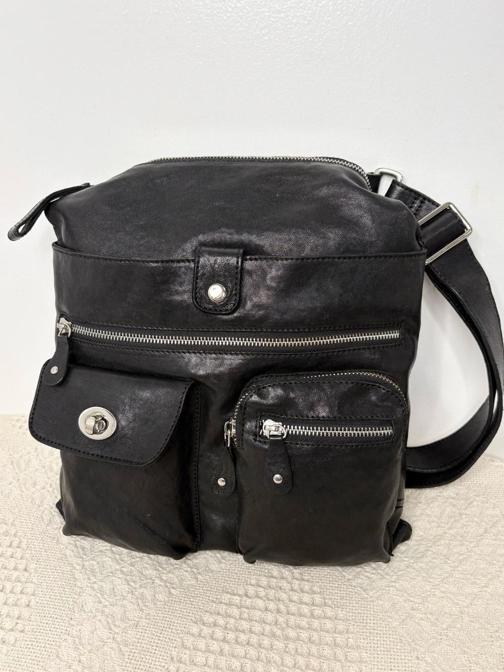 Black Leather Crossbody Bag Slim North South Body Bag
